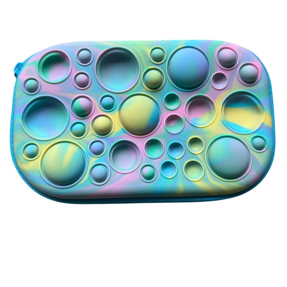 NWOT ZIPIT Fidget Rainbow Bubble Silicone Kids Sensory Zip Pencil Case Blue/Pink